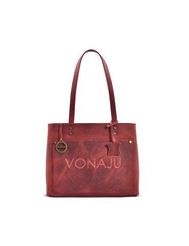 VONAJU RED LEATHER TOTE BAG