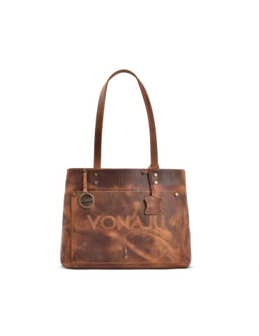 VONAJU LIGHT BROWN LEATHER TOTE BAG